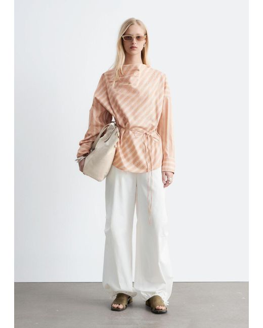 & Other Stories Natural Striped Cowl-Neck Blouse