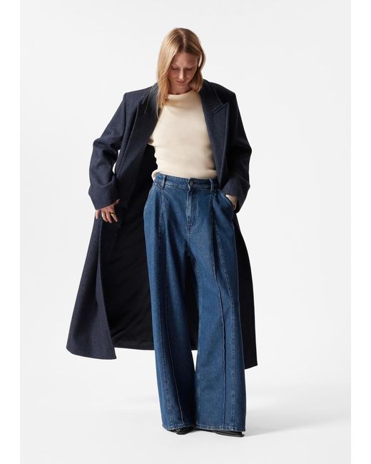 & Other Stories Blue Single-Breasted Wool Coat