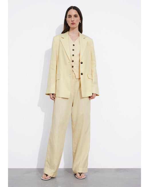 & Other Stories Natural Fitted Linen Blazer