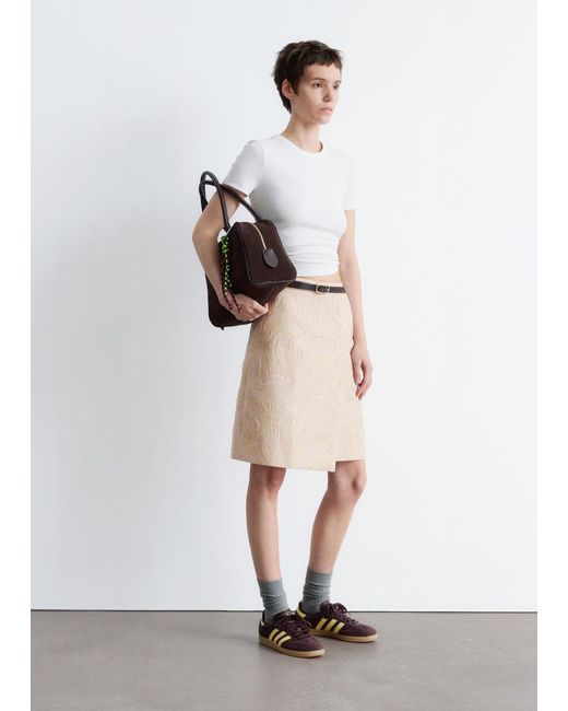 & Other Stories White A-Line Jacquard Midi Skirt