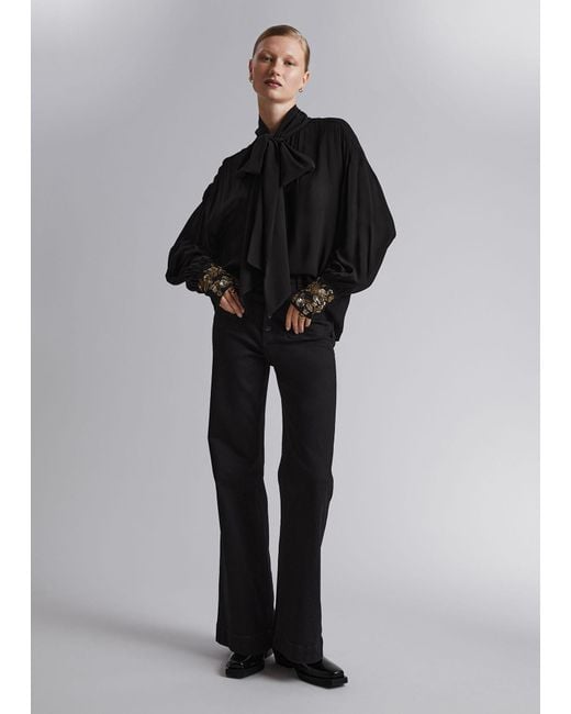 & Other Stories Black Oversized Sequin-cuff Blouse