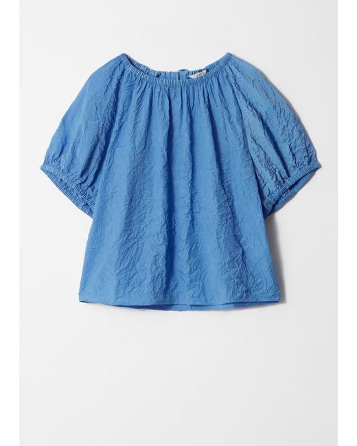 & Other Stories Blue Textured Short-Sleeve Blouse