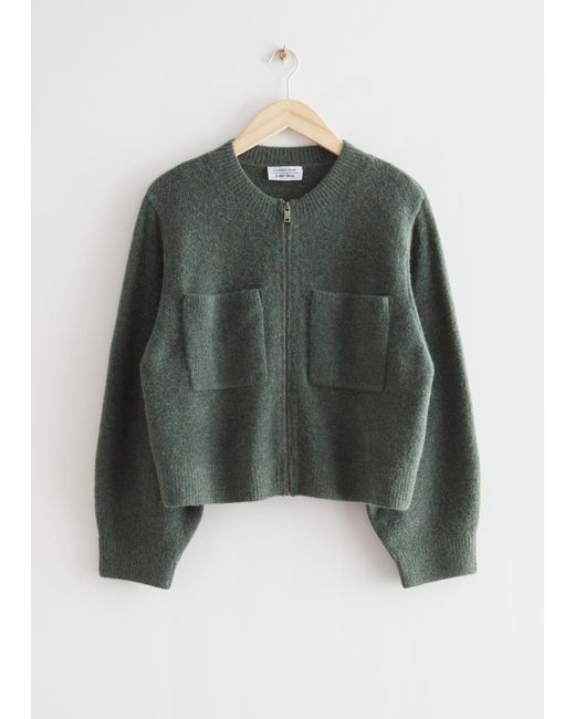 & Other Stories Green Knitted Zip Cardigan