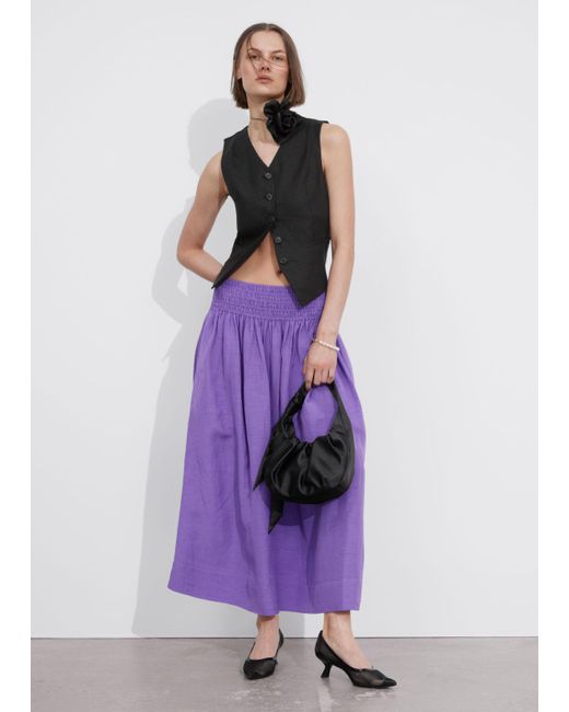 & Other Stories Purple Smock-waist Midi Skirt