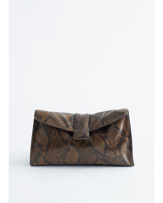 & Other Stories Brown Snake Effect Leather Clutch