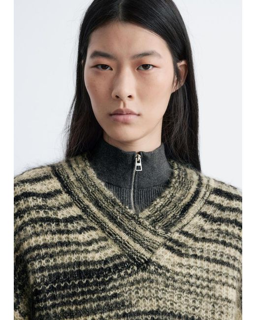 & Other Stories Green Mohair-Blend V-Neck Jumper