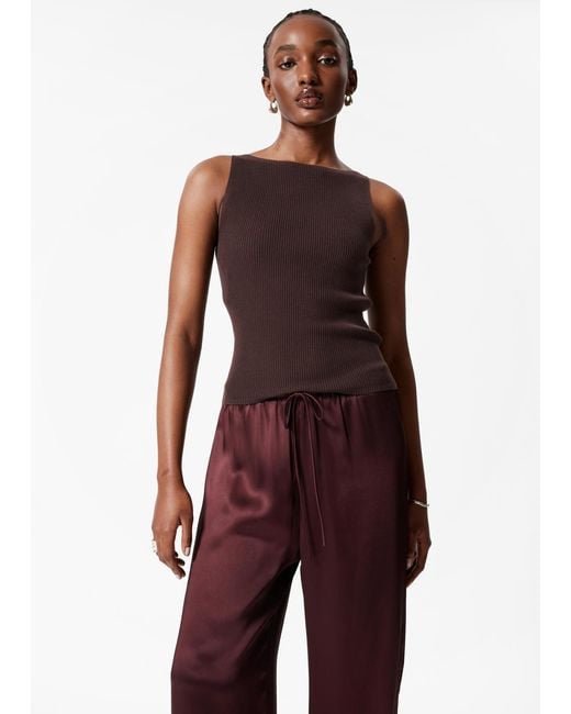 & Other Stories Red Drawstring Satin Trousers