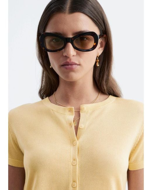 & Other Stories Natural Knitted Button-Front T-Shirt