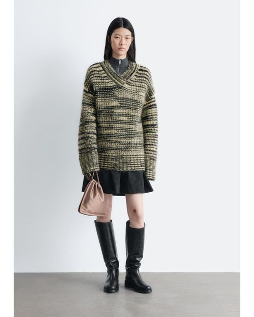 & Other Stories Green Mohair-Blend V-Neck Jumper