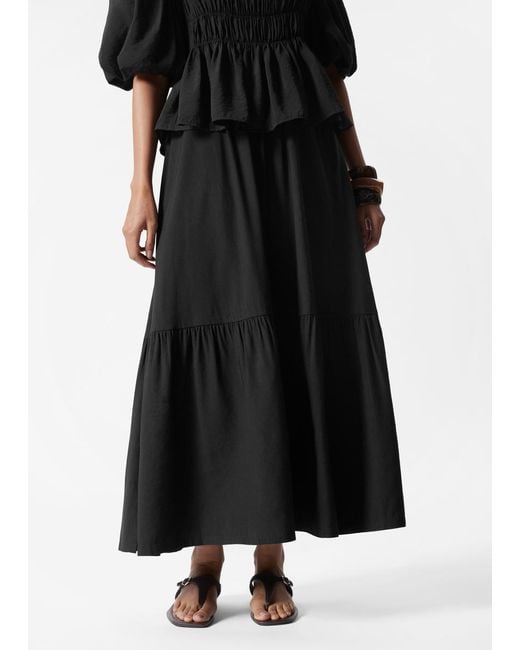 & Other Stories Black Tiered Midi Skirt