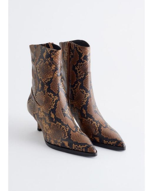 & Other Stories Black Kitten Heel Snake Print Ankle Boots