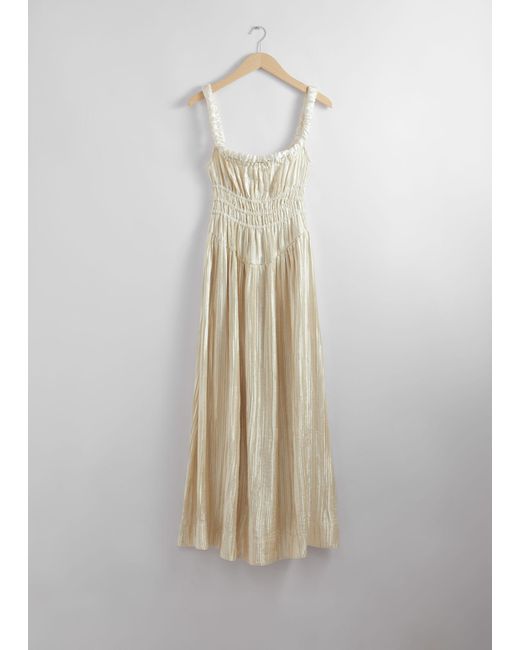 & other stories satin square neck midi dress & Other Stories Shirred Satin Midi Dress in Natural