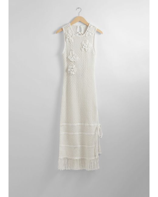 & Other Stories White Fringed Crochet Midi Dress