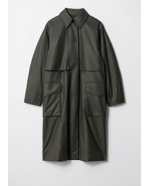 & Other Stories Gray Patch-Pocket Cotton Coat