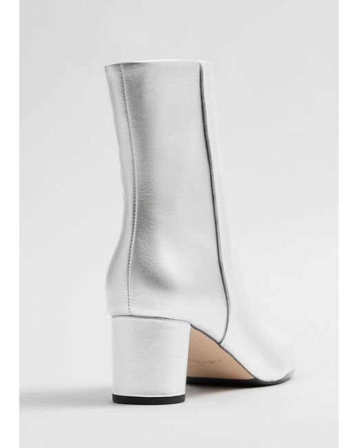 & Other Stories White Leather Ankle Boots
