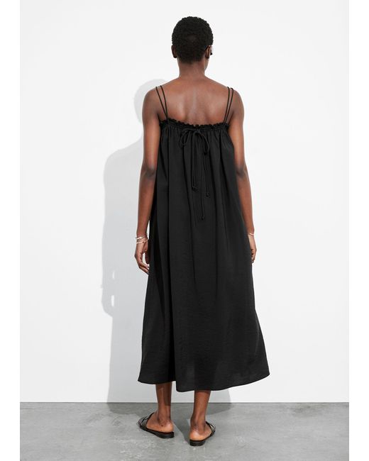 & Other Stories Black Floaty Strappy Midi Dress