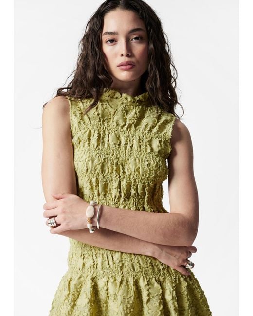 & Other Stories Green Smock Mini Dress