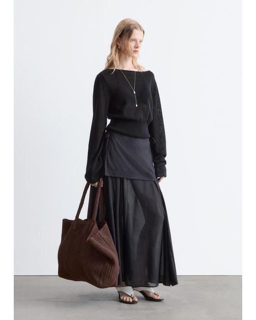 & Other Stories Black Sheer Apron Midi Skirt