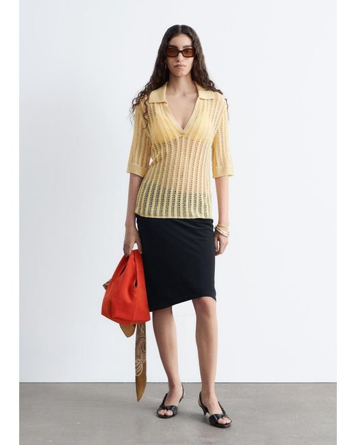 & Other Stories Yellow Open-Knit Polo Top