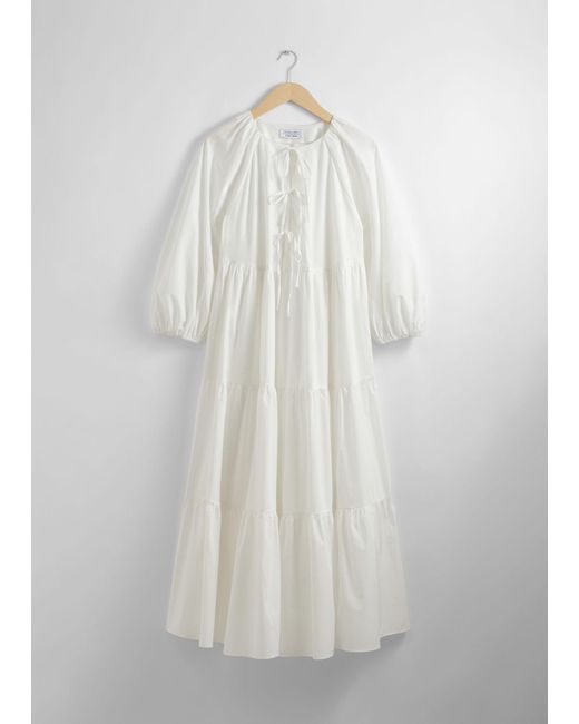 & Other Stories White Tiered Tie-detail Midi Dress