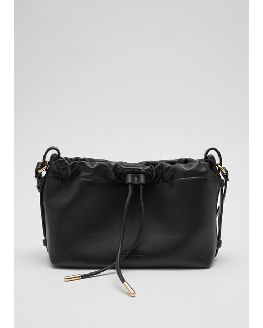 & Other Stories Black Leather Drawstring Tote