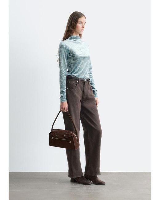 & Other Stories Blue Velvet Mock Neck Top