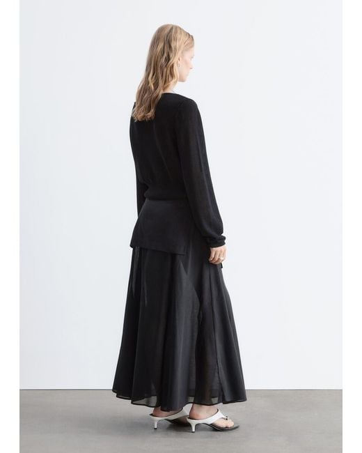 & Other Stories Black Sheer Apron Midi Skirt
