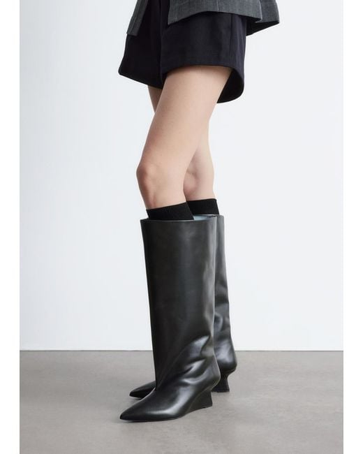 & Other Stories Black Wedge-Heel Knee-High Boots