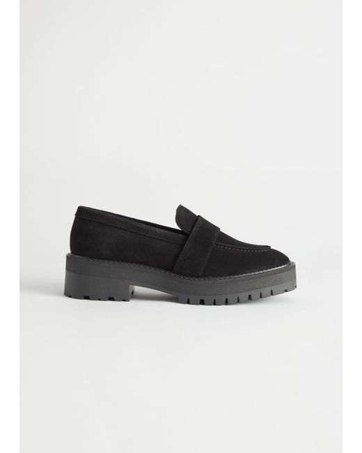 & other stories lace up chunky sole loafers in black