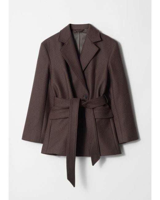& Other Stories Brown Tie-Belt Wool Blazer