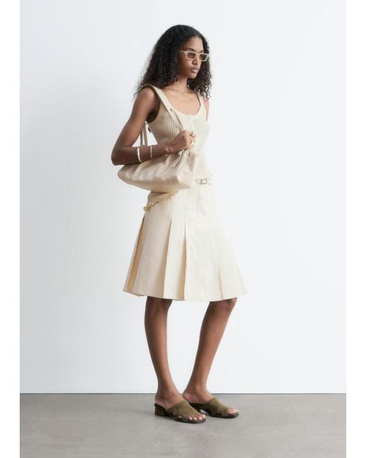 & Other Stories White Pleated Cotton Midi Skirt