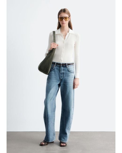 & Other Stories White Pointelle Rib Polo Shirt