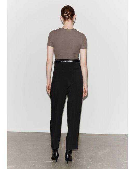 & Other Stories Natural Ribbed Cropped T-shirt
