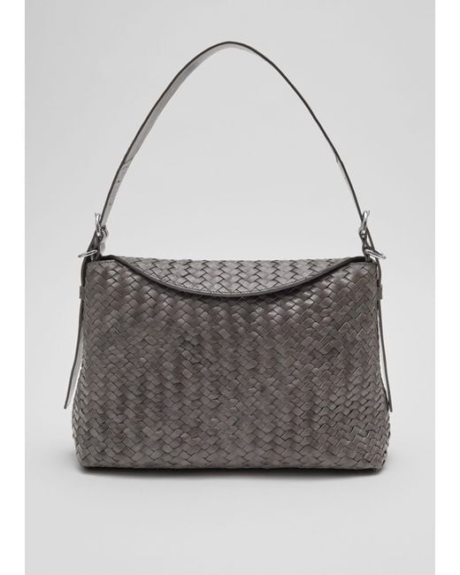 & Other Stories Gray Braided Leather Shoulder Bag
