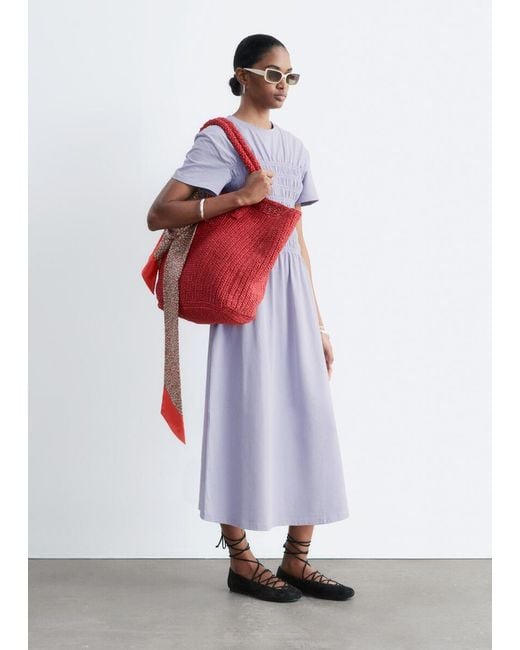 & Other Stories Purple Smocked Midi Dress