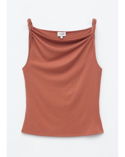 & Other Stories Red Twist-Shoulder Jersey Top