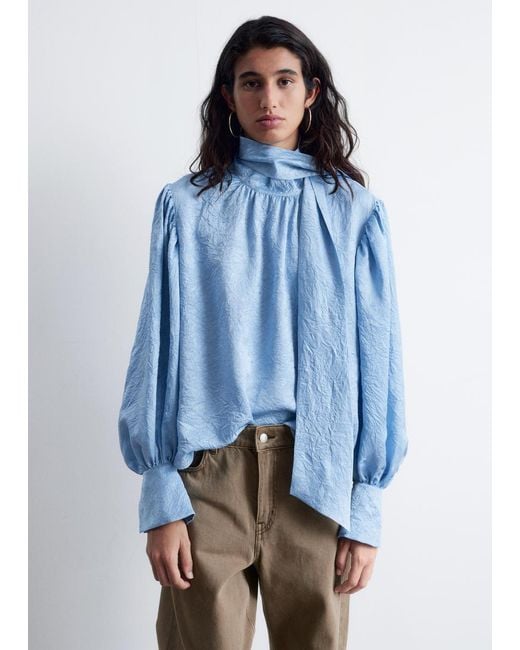 & Other Stories Blue Bow-Collar Blouse