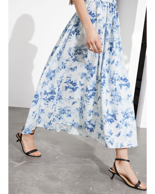 & Other Stories Blue Belted Linen Midi Dress