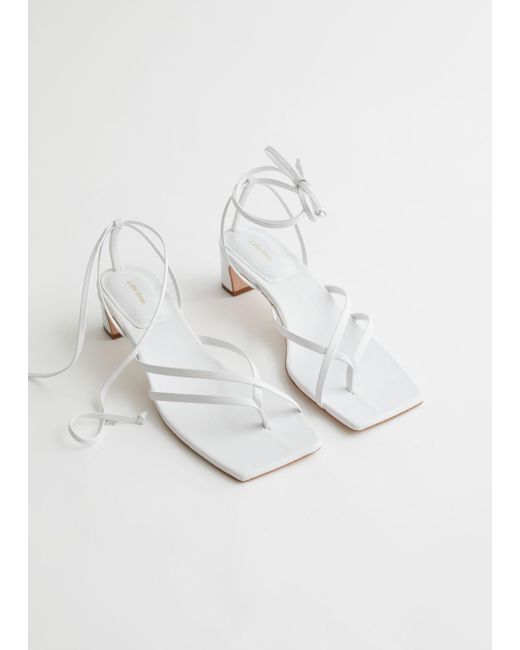& Other Stories Thong Strap Heeled Leather Sandals in White - Lyst