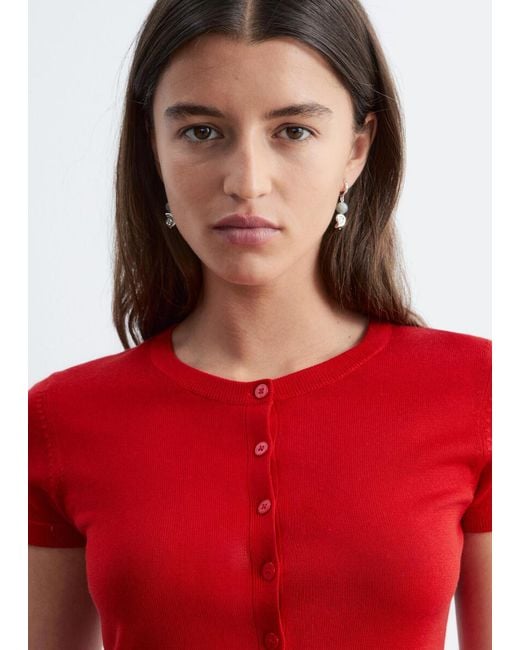 & Other Stories Red Knitted Button-Front T-Shirt