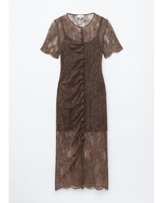 & Other Stories Brown Scalloped Lace Dress