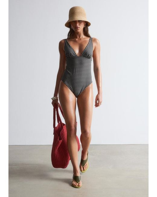 & Other Stories Black V-Neck Swimsuit