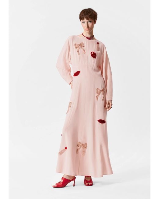 & Other Stories Pink Bead-Embroidery Maxi Dress
