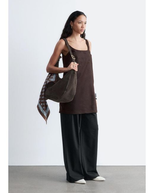 & Other Stories Brown Sculpted Drawstring Mini Dress