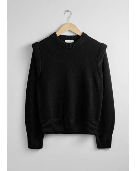 & Other Stories Black Extended Shoulder Merino Sweater