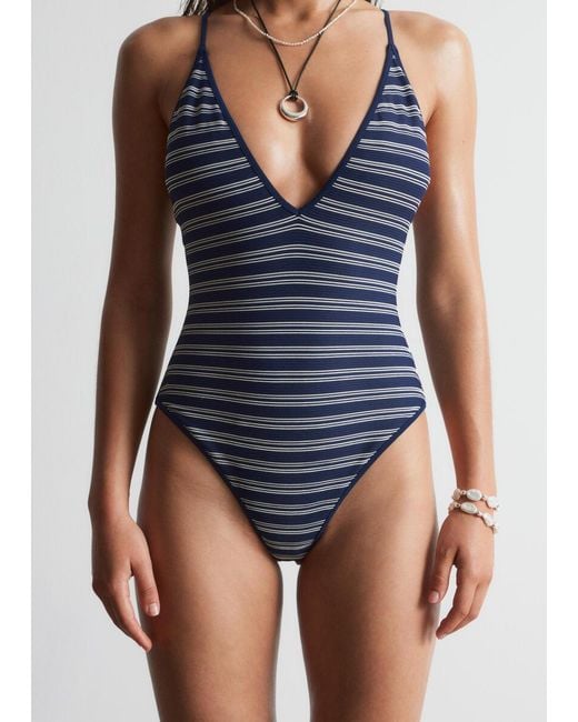 & Other Stories Blue Cross-Back V-Neck Swimsuit