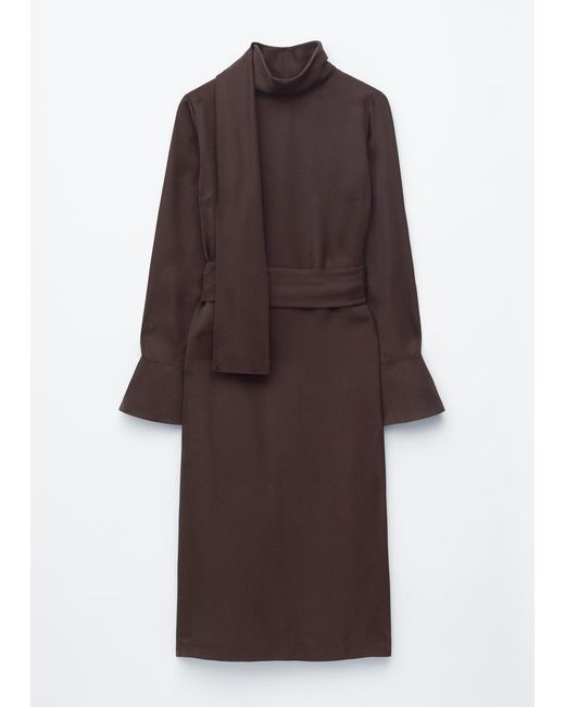 & Other Stories Brown Scarf-Neck Midi Dress