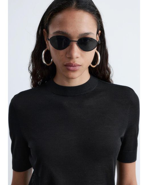 & Other Stories Black Fine-Knit T-Shirt