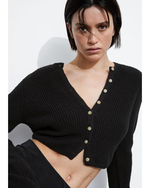 & Other Stories Black Cropped Rib-knit Cardigan