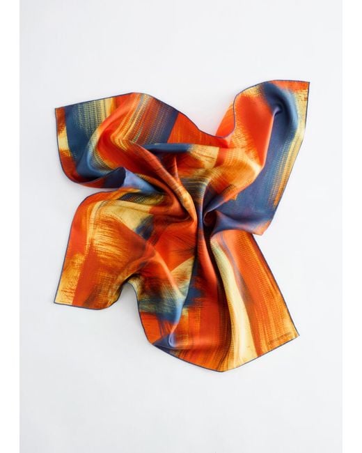 & Other Stories Orange Brush Stroke Silk Scarf